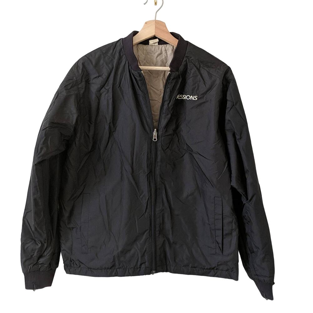 SESSIONS Men's Reversible Jacket Black‎ Cream Stone Quilted Layering Coat Medium